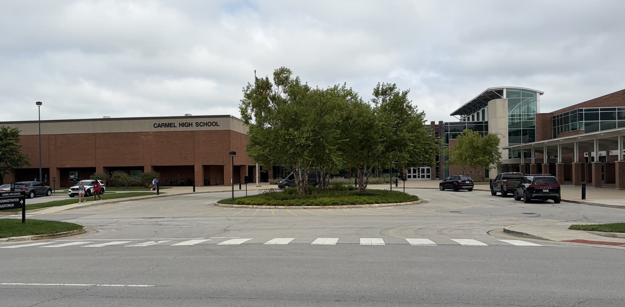 Carmel High School in Carmel, Indiana, where Maddox Larger is a freshman and where he received a Distinguished Hoosier Award on Oct. 19, 2026. Photo: Dclemens1971, August 2026, CC BY 4.0, via Wikimedia Commons. Source page: https://commons.wikimedia.org/wiki/File:Carmel_High_School_IN.jpg